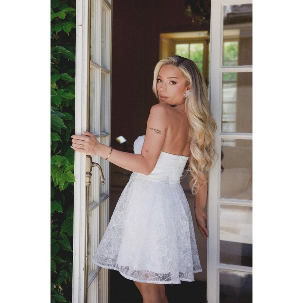 Lulus Precious Approach White Embroidered Strapless Tulle Mini Dress - Size M